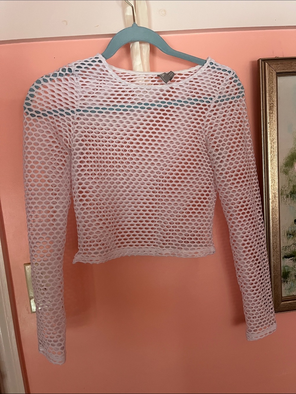 ASOS White Long-Sleeve Fishnet Crop Top